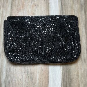 Vintage genie Black Fully Beaded Small Cocktail Clutch Purse, Magnetic close
